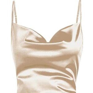 M ZAFUL Satin Sleeveless Spaghetti Strap Mini Dress Slip Cowl Neck Back Tie NWT